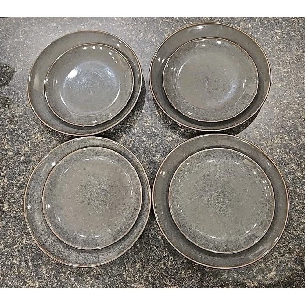 Threshold Belmont Gray 4 Dinner Plates & 4 Salad Plates
